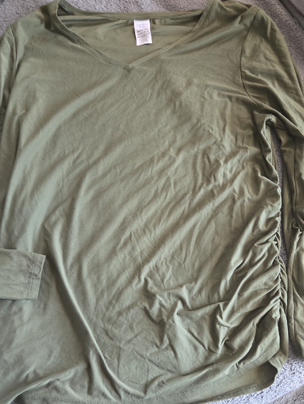 Sz XL Maternity Time and Tru Olive Green V-Neck Long Sleeve Shirt
